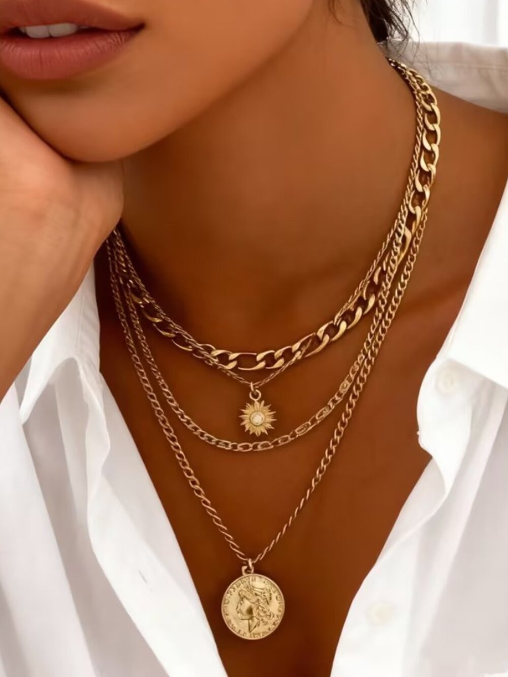 "Athena" Multi-Layer Coin Pendant Necklace